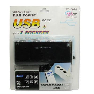 3 Triple Socket 12V/24V Car Cigarette Lighter USB Power