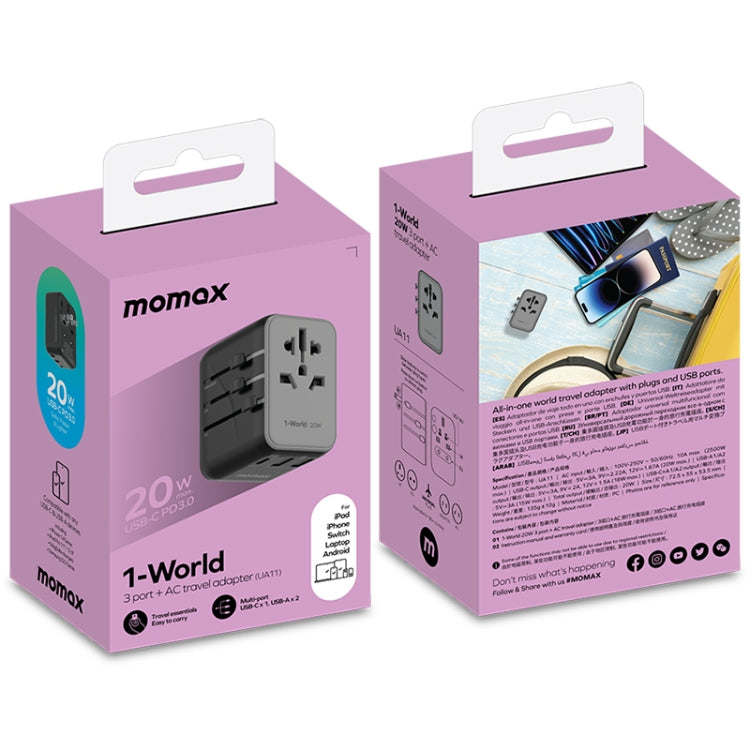 MOMAX UA11 1-World 20W PD Global Travel Fast Charger Power Adapter