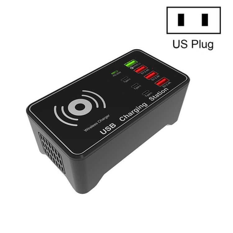 A7 High-power 100W 4 x PD 20W + QC3.0 USB Charger +15W Qi Wireless Charger Multi-port Smart Charger Station