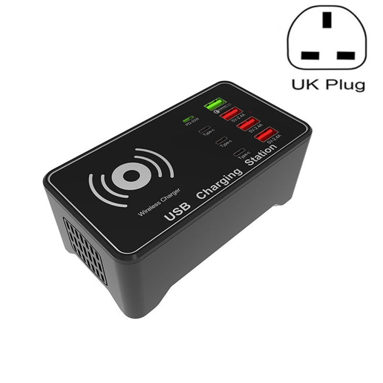 A7 High-power 100W 4 x PD 20W + QC3.0 USB Charger +15W Qi Wireless Charger Multi-port Smart Charger Station