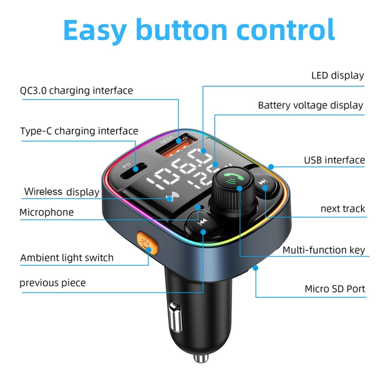 C87B PD QC3.0 Quick Charger Bluetooth 5.0 FM Transmitter Hands-free MP3 U Disk Car Music Player Kit