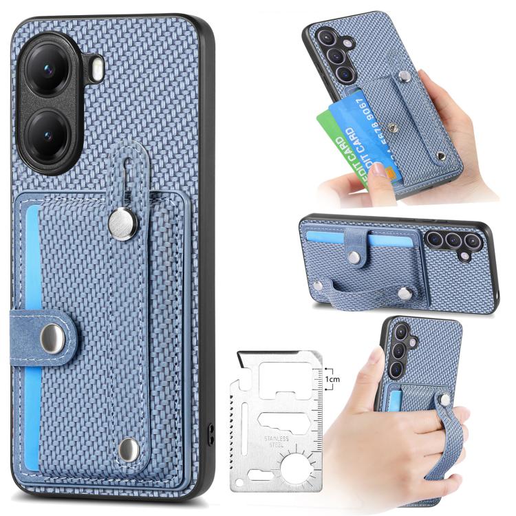 Wristband Kickstand Card Wallet Back Phone Case with Tool Knife