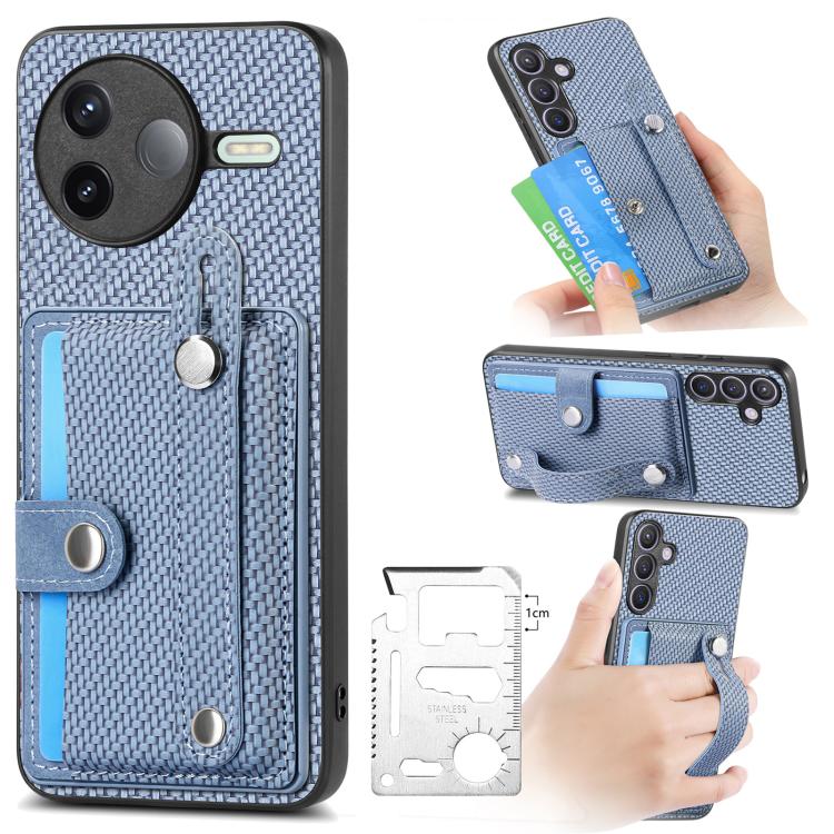 Wristband Kickstand Card Wallet Back Phone Case with Tool Knife