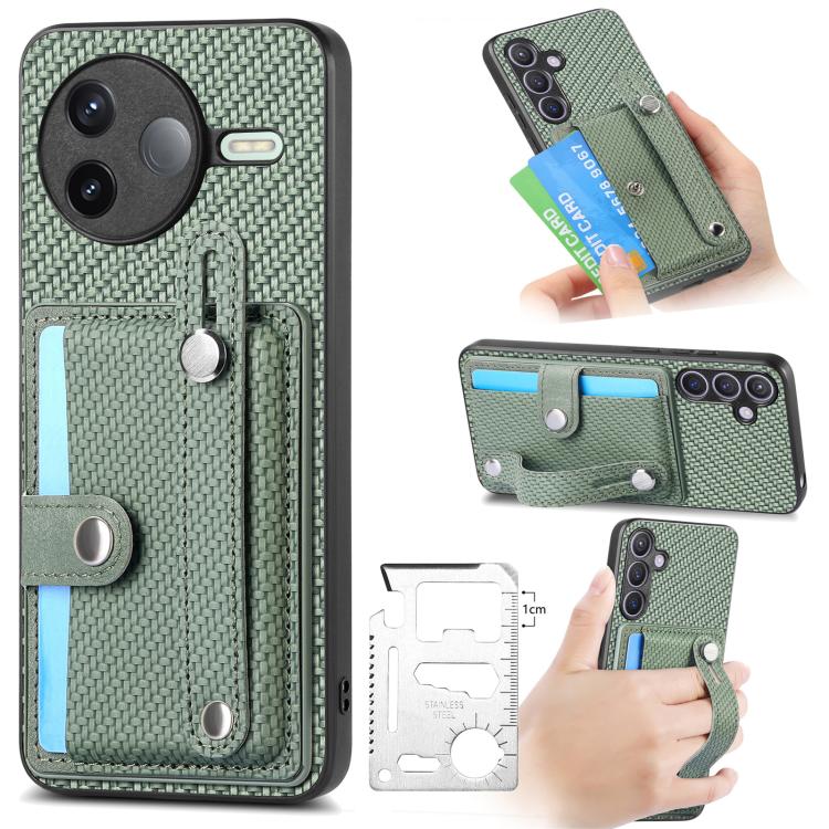 Wristband Kickstand Card Wallet Back Phone Case with Tool Knife