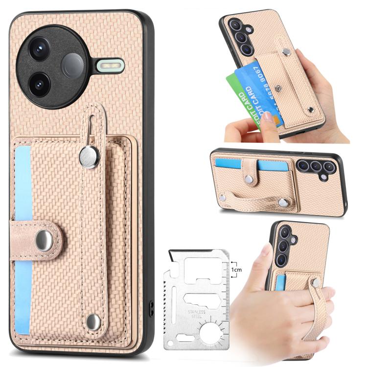 Wristband Kickstand Card Wallet Back Phone Case with Tool Knife