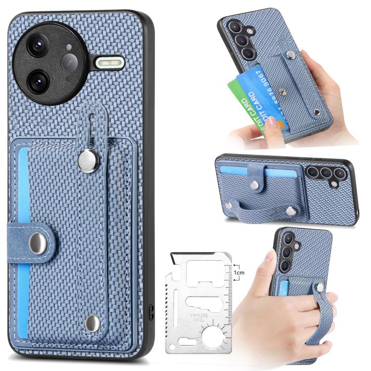 Wristband Kickstand Card Wallet Back Phone Case with Tool Knife
