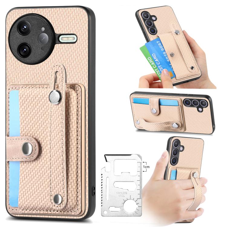 Wristband Kickstand Card Wallet Back Phone Case with Tool Knife