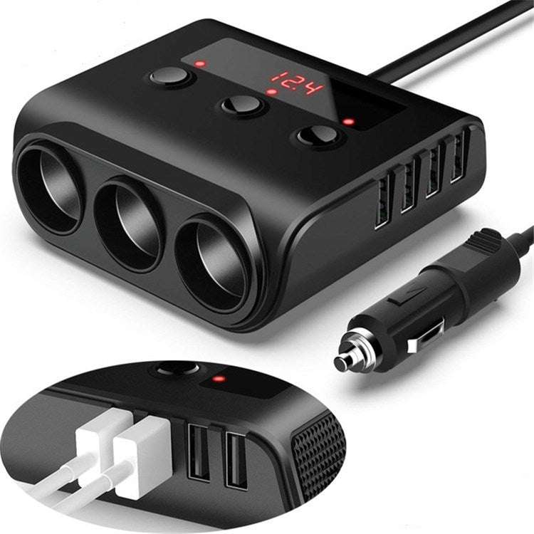 TR12 100W Car Cigarette Lighter One Drag Three With Switch Voltage Display 4USB Car Cigarette Lighteri