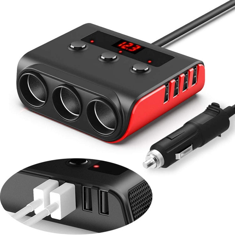 TR12 100W Car Cigarette Lighter One Drag Three With Switch Voltage Display 4USB Car Cigarette Lighteri