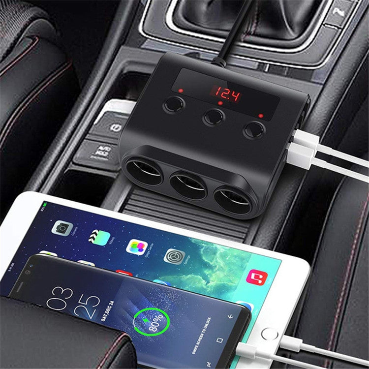 TR12 100W Car Cigarette Lighter One Drag Three With Switch Voltage Display 4USB Car Cigarette Lighteri