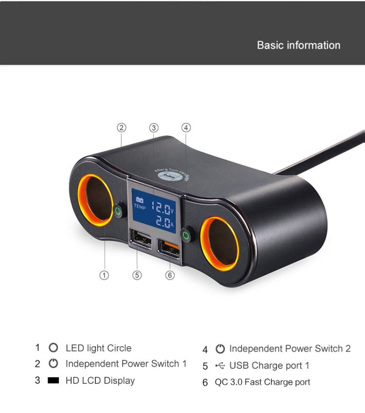 ZNB02 Car Charger Dual USB Car Cigarette Lighter