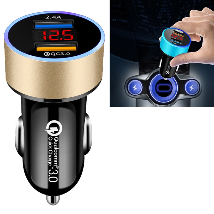 2 PCS Aluminum Ring 5V3.1A Display Car Charger QC3.0+3.1A Aluminum Alloy Multi-function Halo Digital Display Car Charger