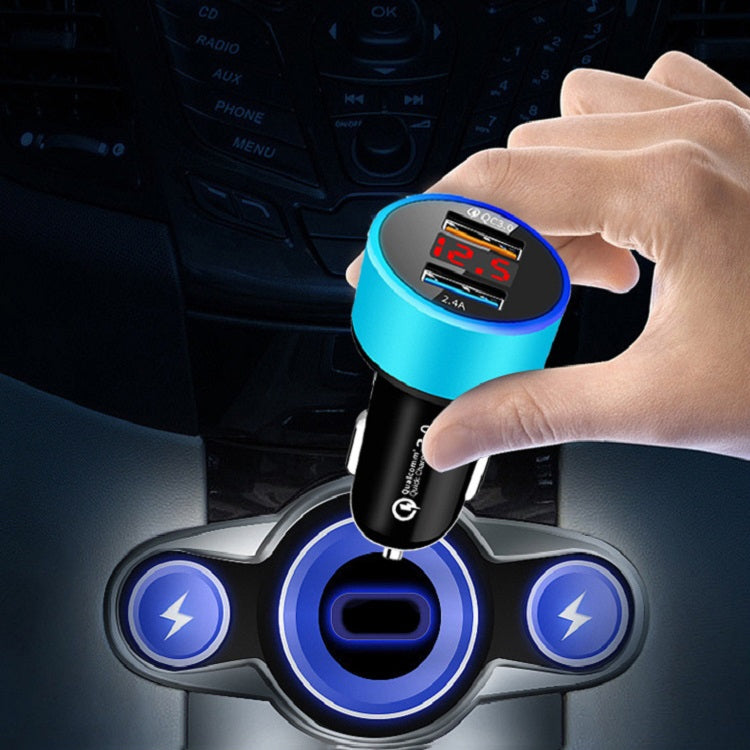 2 PCS Aluminum Ring 5V3.1A Display Car Charger QC3.0+3.1A Aluminum Alloy Multi-function Halo Digital Display Car Charger