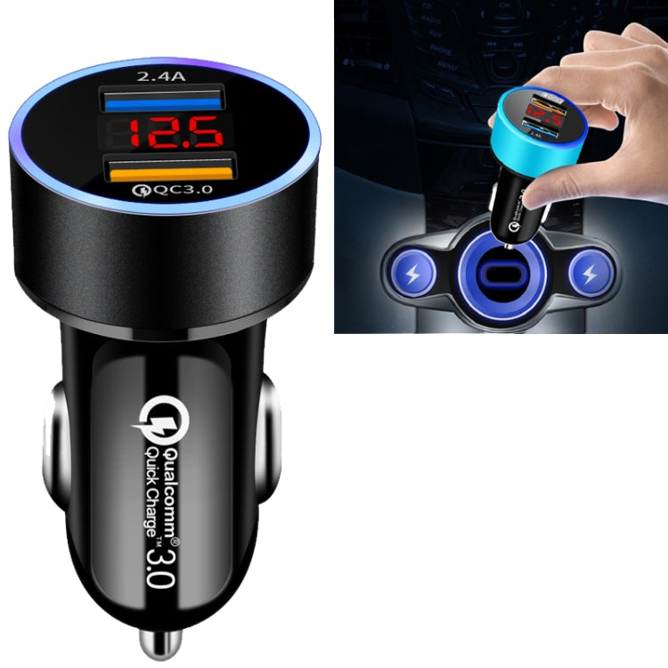 2 PCS Aluminum Ring 5V3.1A Display Car Charger QC3.0+3.1A Aluminum Alloy Multi-function Halo Digital Display Car Charger