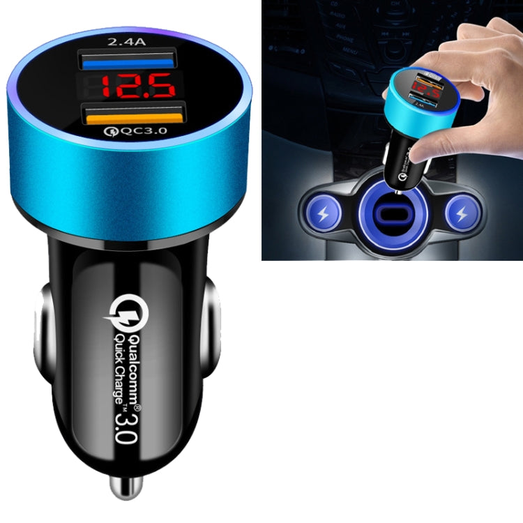 2 PCS Aluminum Ring 5V3.1A Display Car Charger QC3.0+3.1A Aluminum Alloy Multi-function Halo Digital Display Car Charger
