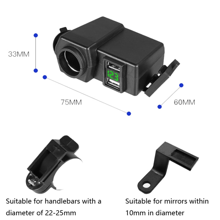 Motorcycle Car Dual USB Mobile Phone Charger With Cigarette Lighter Interface Multi-function Digital Display Car Charger