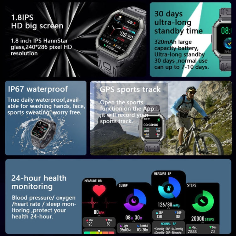 KR06 1.8 Inch Heart Rate Blood Pressure Monitoring Smart Calling Watch