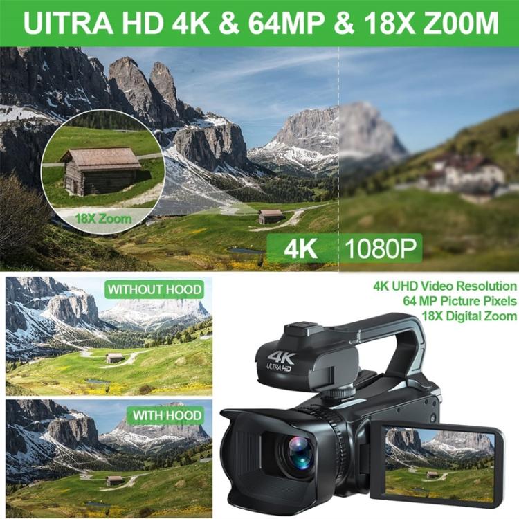 64MP 18X Zoom 4-Inch Touch Screen Handheld Digital Video Camera