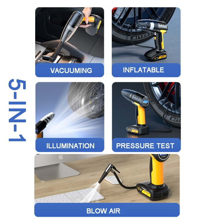 5 In 1 60W Double Motor Car Vacuum Cleaner With Blowing Air Pump Pressure Measuring Lighting Function