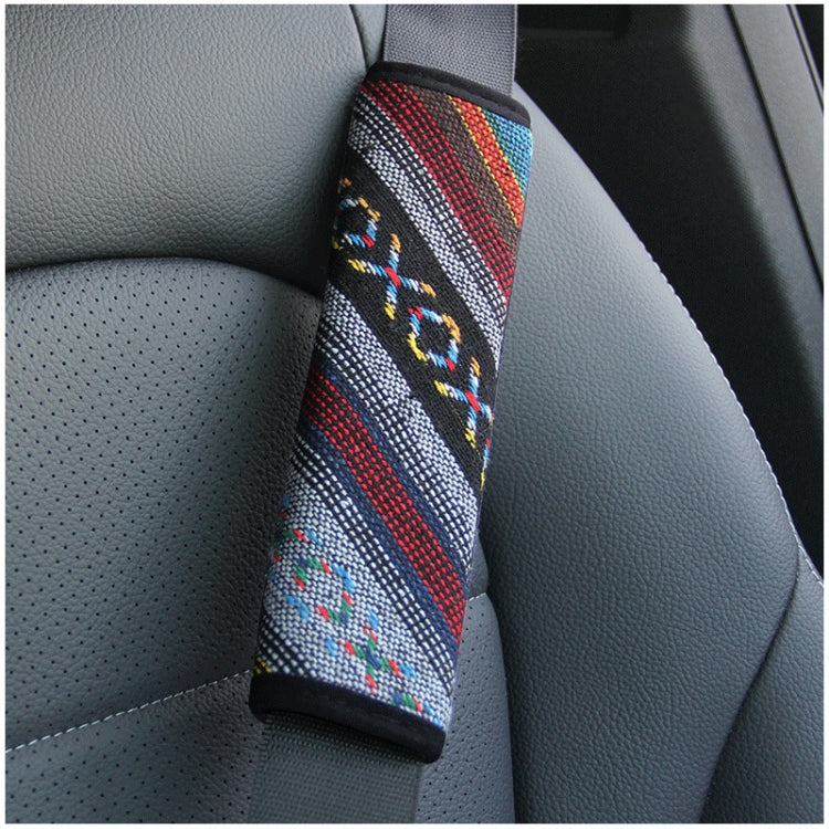 Ethnic Style Linen Car Seat Belt Cover Shoulder Pads