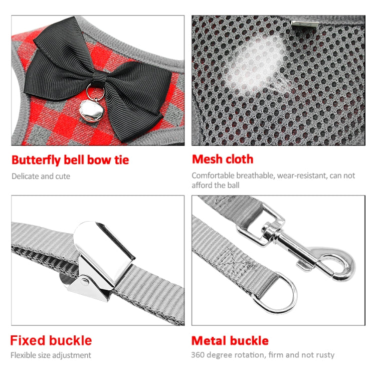 Adjustable Bow Plaid Vest Lead Pull Rope Leash for Cat Dog Pet