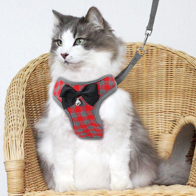 Adjustable Bow Plaid Vest Lead Pull Rope Leash for Cat Dog Pet