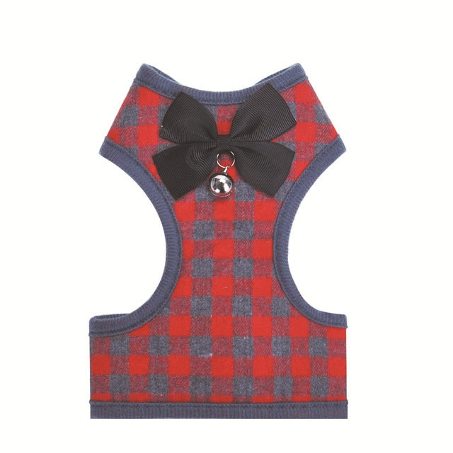 Adjustable Bow Plaid Vest Lead Pull Rope Leash for Cat Dog Pet