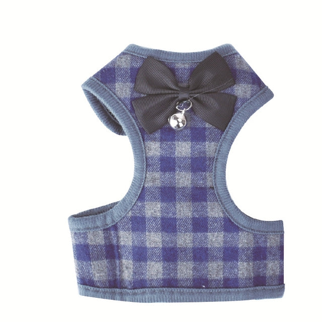 Adjustable Bow Plaid Vest Lead Pull Rope Leash for Cat Dog Pet