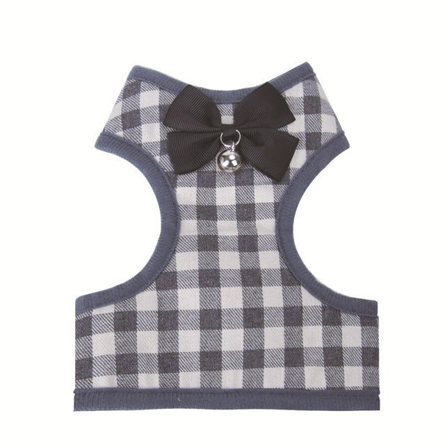 Adjustable Bow Plaid Vest Lead Pull Rope Leash for Cat Dog Pet