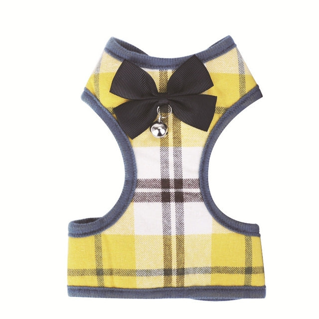 Adjustable Bow Plaid Vest Lead Pull Rope Leash for Cat Dog Pet