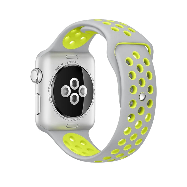 For Apple Watch Ultra 49mm&Watch Ultra 2 49mm / Series 10 46mm / 9&8&7 45mm / SE 3&SE 2&6&SE&5&4 44mm / 3&2&1 42mm Fashionable Classical Silicone Sport Watch Band(Grey Yellow)