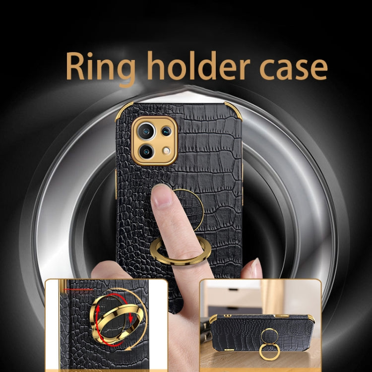 For Xiaomi Mi 11 6D Electroplated TPU Crocodile Pattern Magnetic Leather Case with Ring Holder