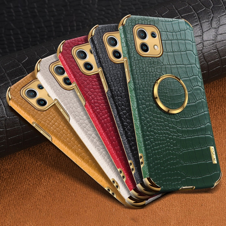 For Xiaomi Mi 11 6D Electroplated TPU Crocodile Pattern Magnetic Leather Case with Ring Holder