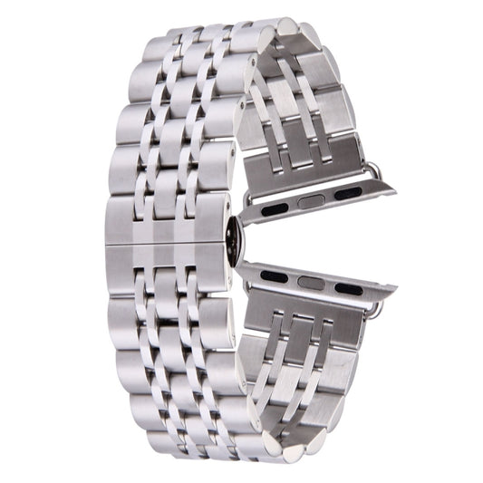 Hidden Butterfly Buckle 7 Beads Stainless Steel Watch Band For Apple Watch 42mm(Silver Gold)