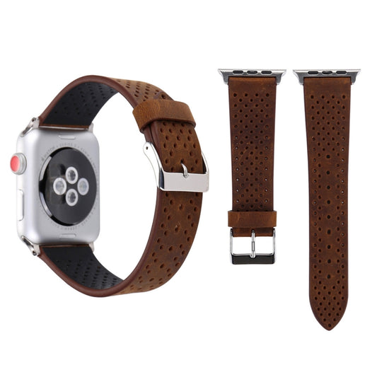 For Apple Watch Series 10 42mm / 9&8&7 41mm / SE 3&SE 2&6&SE&5&4 40mm / 3&2&1 38mm Simple Fashion Genuine Leather Hole Pattern Watch Band