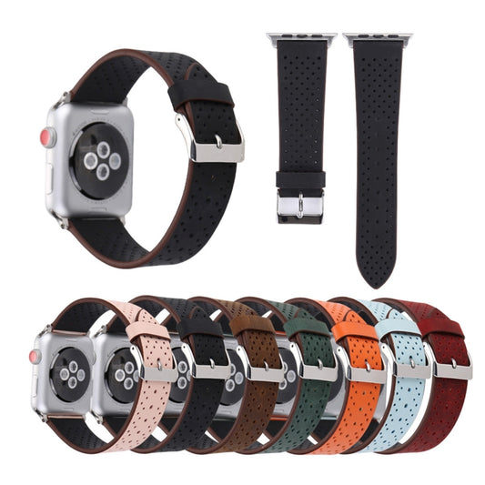 For Apple Watch Series 10 42mm / 9&8&7 41mm / SE 3&SE 2&6&SE&5&4 40mm / 3&2&1 38mm Simple Fashion Genuine Leather Hole Pattern Watch Band