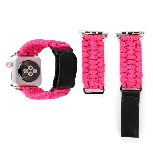 Magic Paste Genuine Leather Umbrella Rope Nylon Wrist Watch Band with Stainless Steel Buckle for Apple Watch Ultra 49mm&Watch Ultra 2 49mm / Series 10 46mm / 9&8&7 45mm / SE 3&SE 2&6&SE&5&4 44mm / 3&2&1 42mm