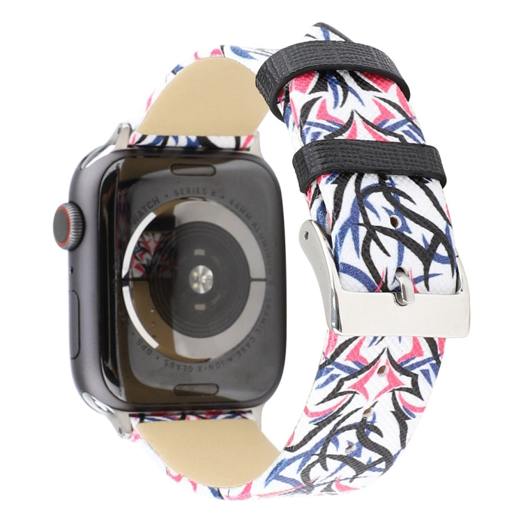 Thorns Printing Genuine Leather Watch Band for Apple Watch Series 10 42mm / 9&8&7 41mm / SE 3&SE 2&6&SE&5&4 40mm / 3&2&1 38mm