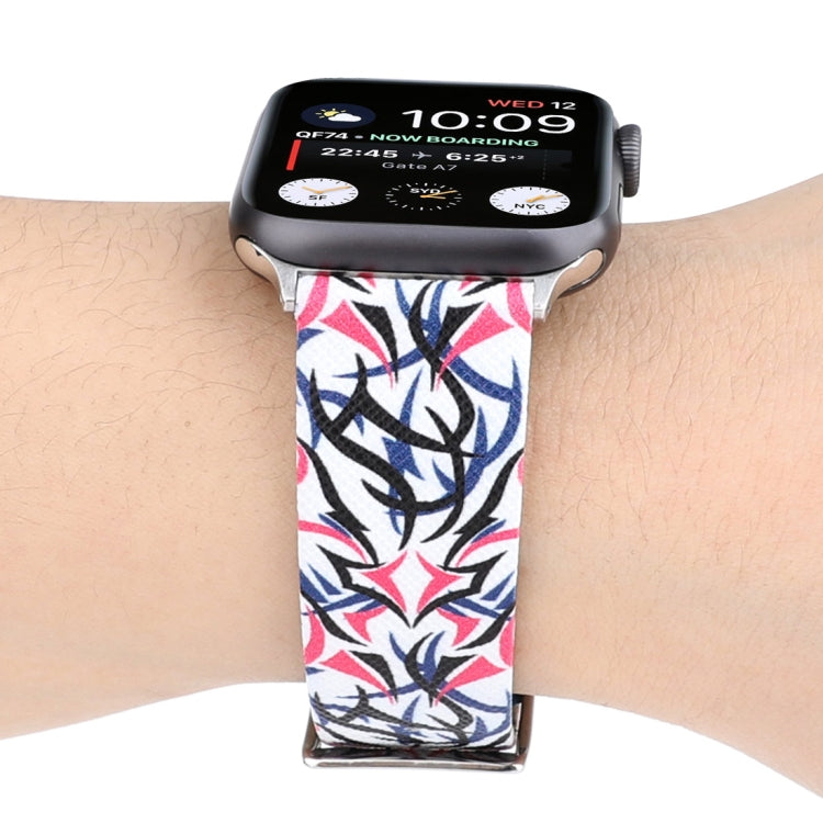 Thorns Printing Genuine Leather Watch Band for Apple Watch Series 10 42mm / 9&8&7 41mm / SE 3&SE 2&6&SE&5&4 40mm / 3&2&1 38mm