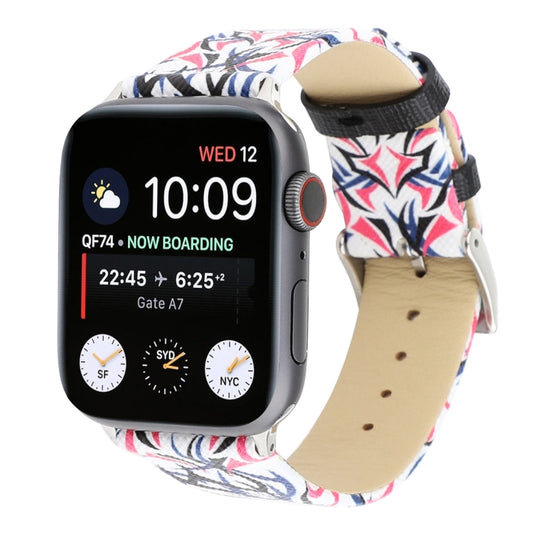 Thorns Printing Genuine Leather Watch Band for Apple Watch Ultra 49mm&Watch Ultra 2 49mm / Series 10 46mm / 9&8&7 45mm / SE 3&SE 2&6&SE&5&4 44mm / 3&2&1 42mm