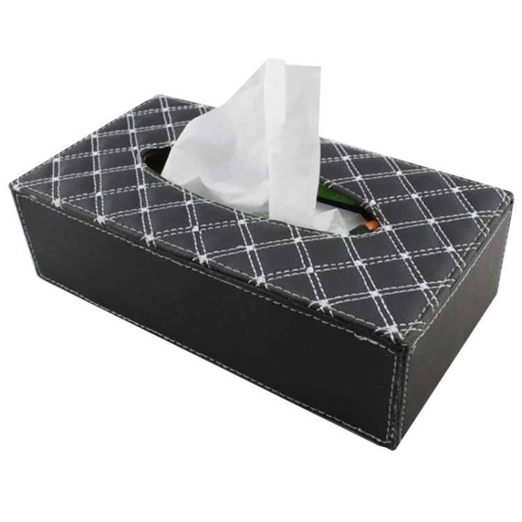 Luxury PU Leather Cover Case Tissue Box Car Pumping Tray, White line