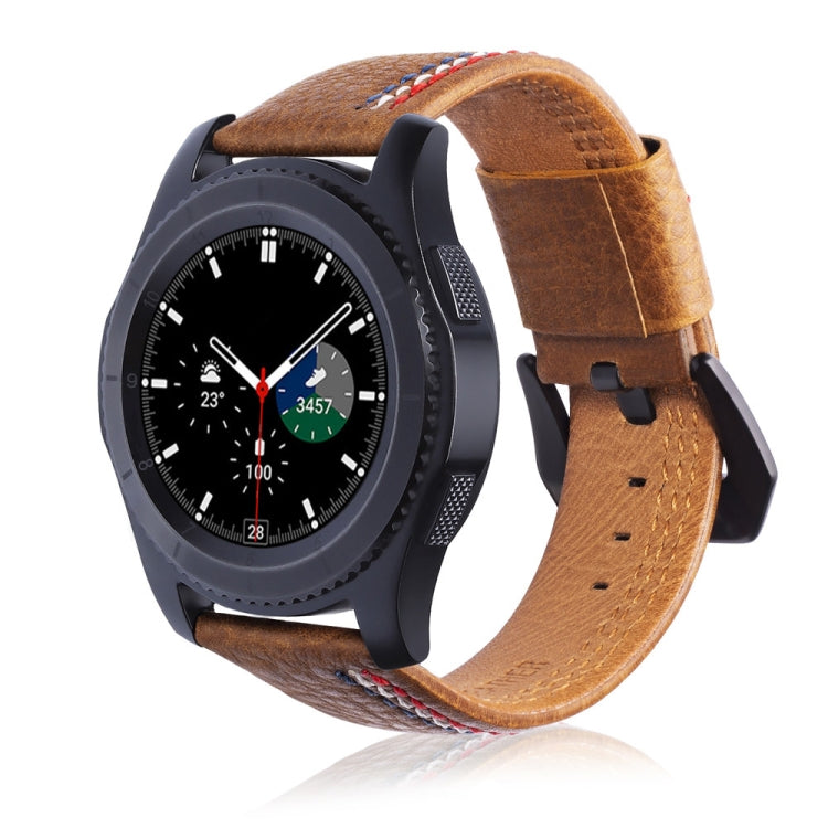 Three Lines Pattern Top-grain Leather Watch Band for Samsung Gear S3 22mm