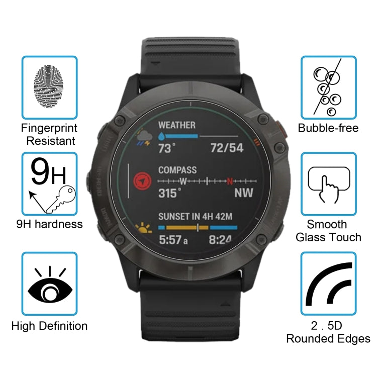 For Garmin Fenix 6X Pro 0.26mm 2.5D 9H Tempered Glass Film Screen Protector