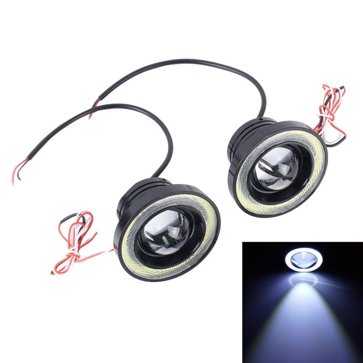 3.5 inch DC 12V 10W 900LM 7000K Car Angel Eyes Fog Lamp Foglight(White Light + White Light), 3.5 inch