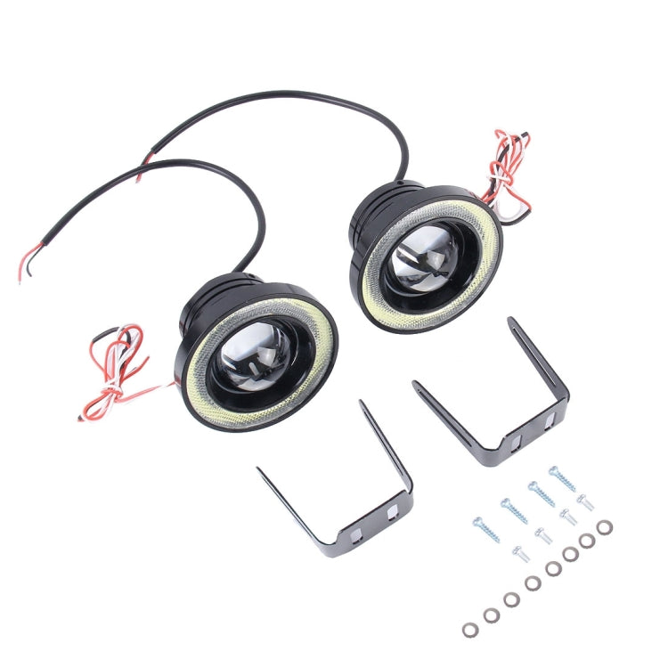 3.5 inch DC 12V 10W 900LM 7000K Car Angel Eyes Fog Lamp Foglight(White Light + White Light), 3.5 inch