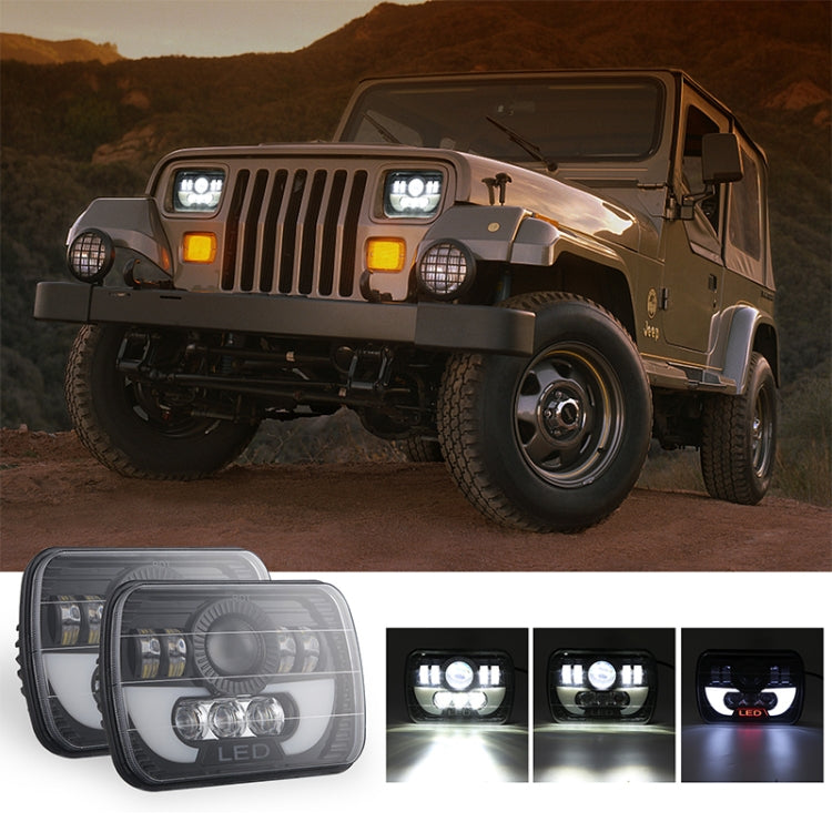 7 Inch 35W 4000LM 6000K + Amber Car Truck Square LED Headlights Work Lights Spotlight, 7 Inch