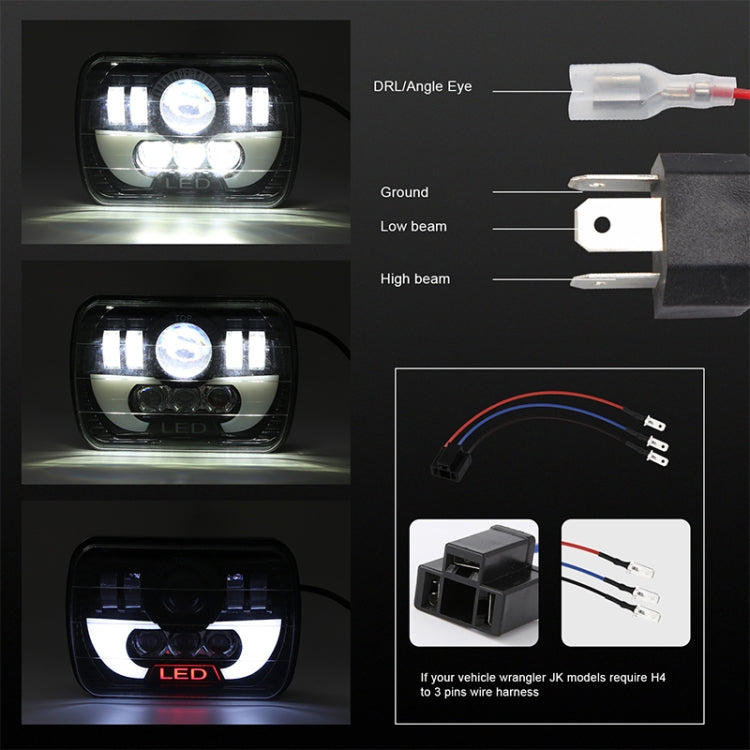 7 Inch 35W 4000LM 6000K + Amber Car Truck Square LED Headlights Work Lights Spotlight, 7 Inch