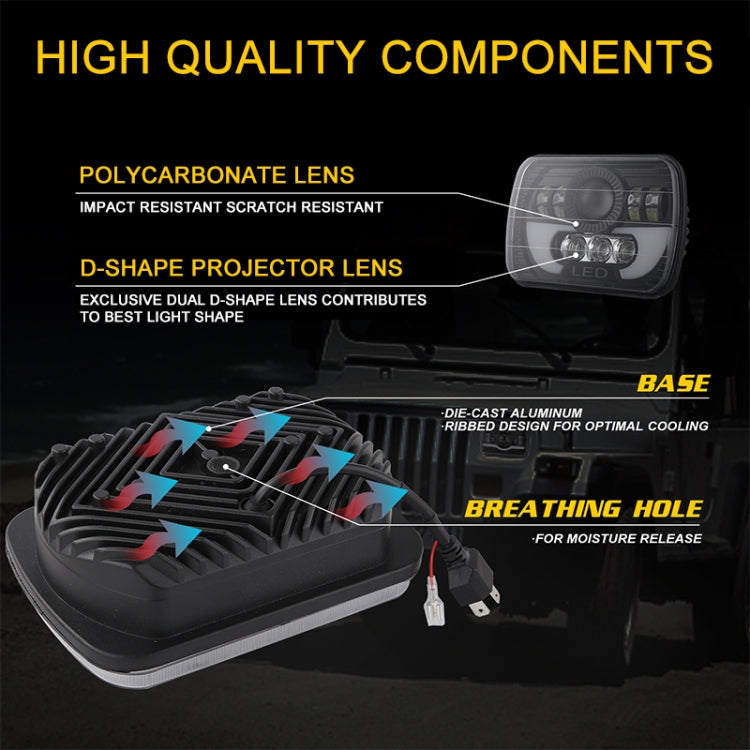 7 Inch 35W 4000LM 6000K + Amber Car Truck Square LED Headlights Work Lights Spotlight, 7 Inch