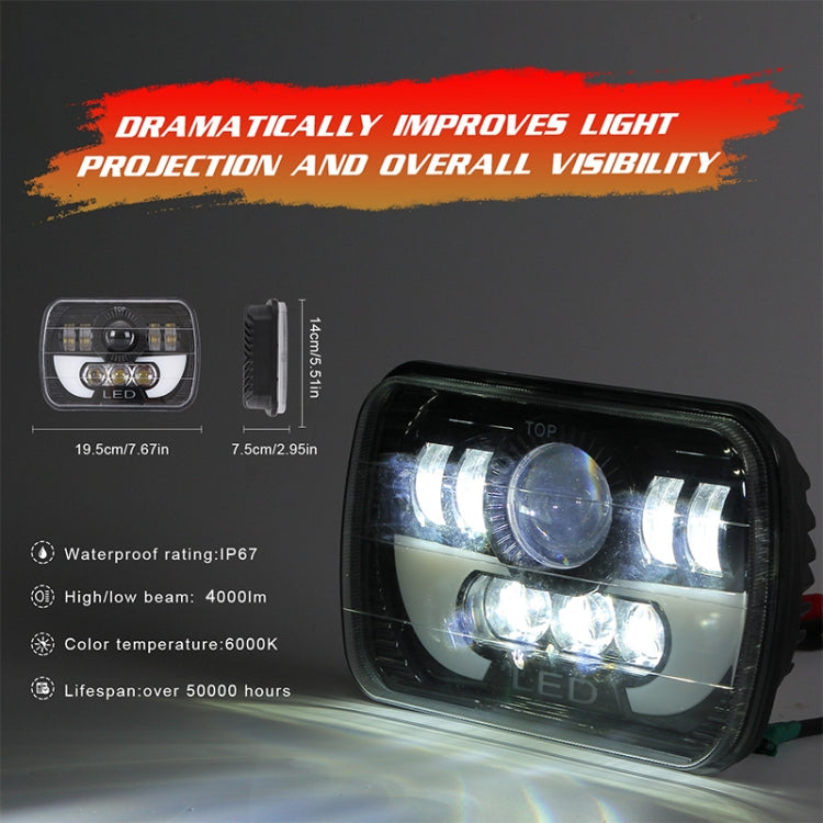7 Inch 35W 4000LM 6000K + Amber Car Truck Square LED Headlights Work Lights Spotlight, 7 Inch