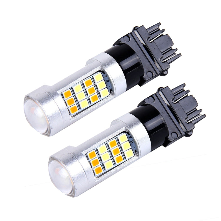 2 PCS T25/3157 10W 1000 LM 6000K White + Yellow Light Turn Signal Light with 42 SMD-2835-LED Lamps And Len. DC 12-24V, T25 with 42 SMD-2835-LED Lamps